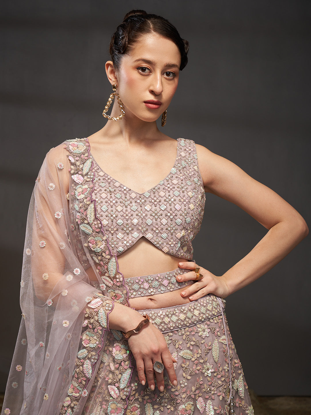 Net Multi Sequins with heavy Zarkan Embroidered Semi-Stitched Lehenga Choli with Dupatta