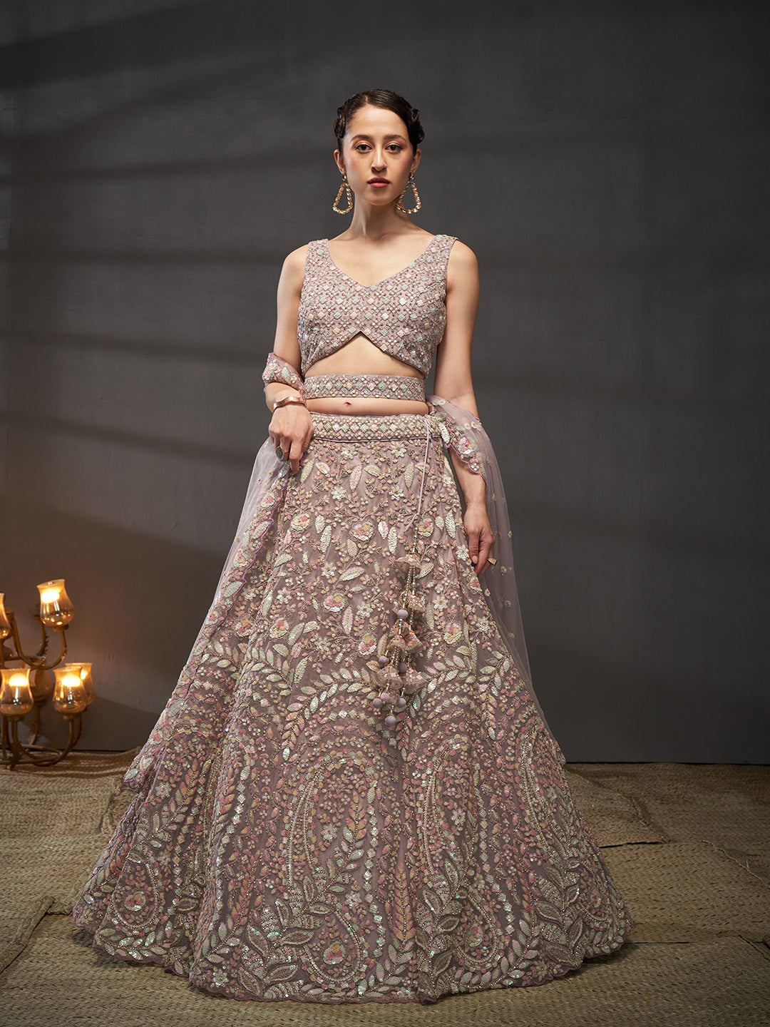 Net Multi Sequins with heavy Zarkan Embroidered Semi-Stitched Lehenga Choli with Dupatta