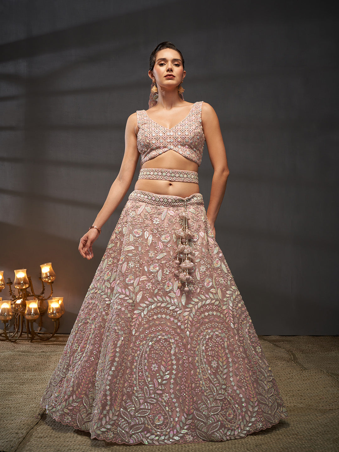 Net Multi Sequins with heavy Zarkan Embroidered Semi-Stitched Lehenga Choli with Dupatta