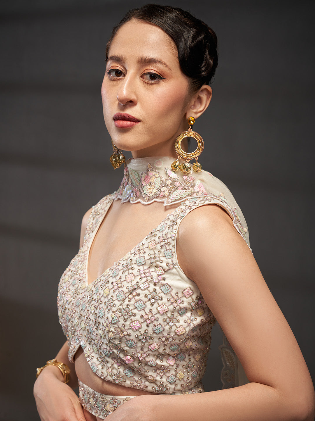 Net Multi Sequins with heavy Zarkan Embroidered Semi-Stitched Lehenga Choli with Dupatta