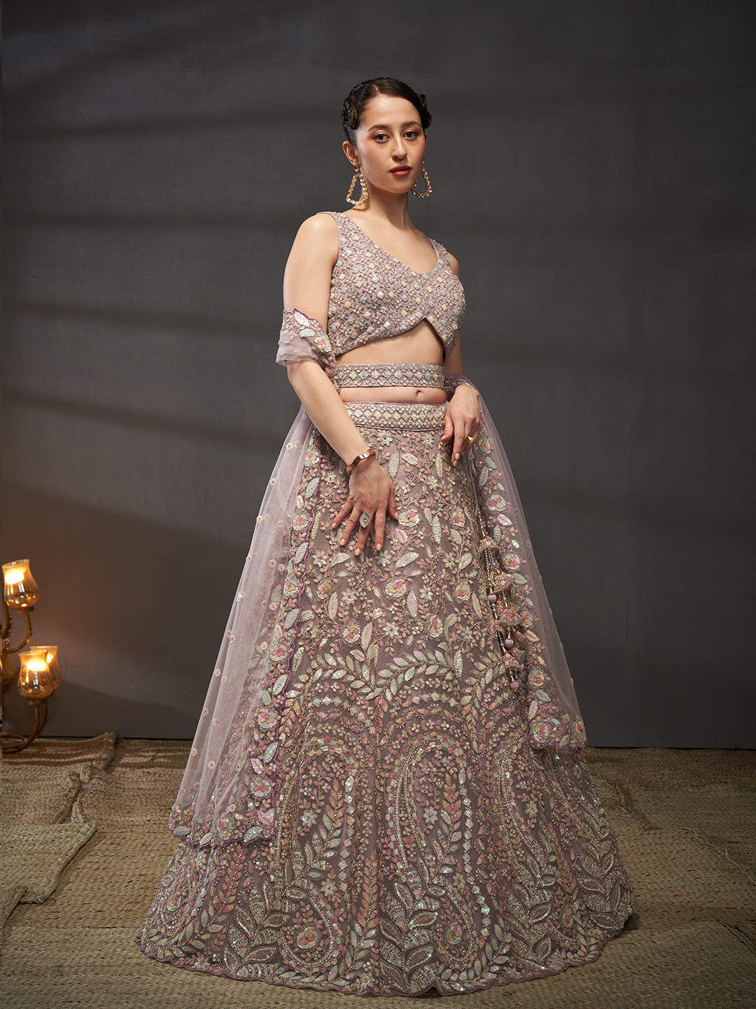 Net Multi Sequins with heavy Zarkan Embroidered Semi-Stitched Lehenga Choli with Dupatta