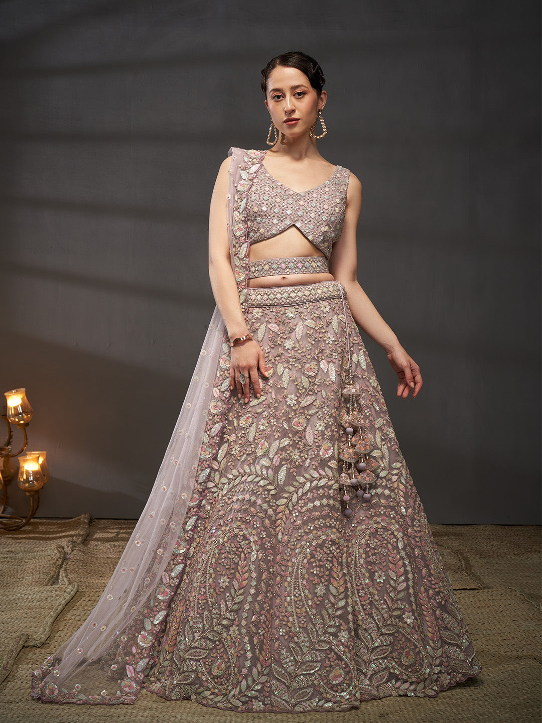 Net Multi Sequins with heavy Zarkan Embroidered Semi-Stitched Lehenga Choli with Dupatta