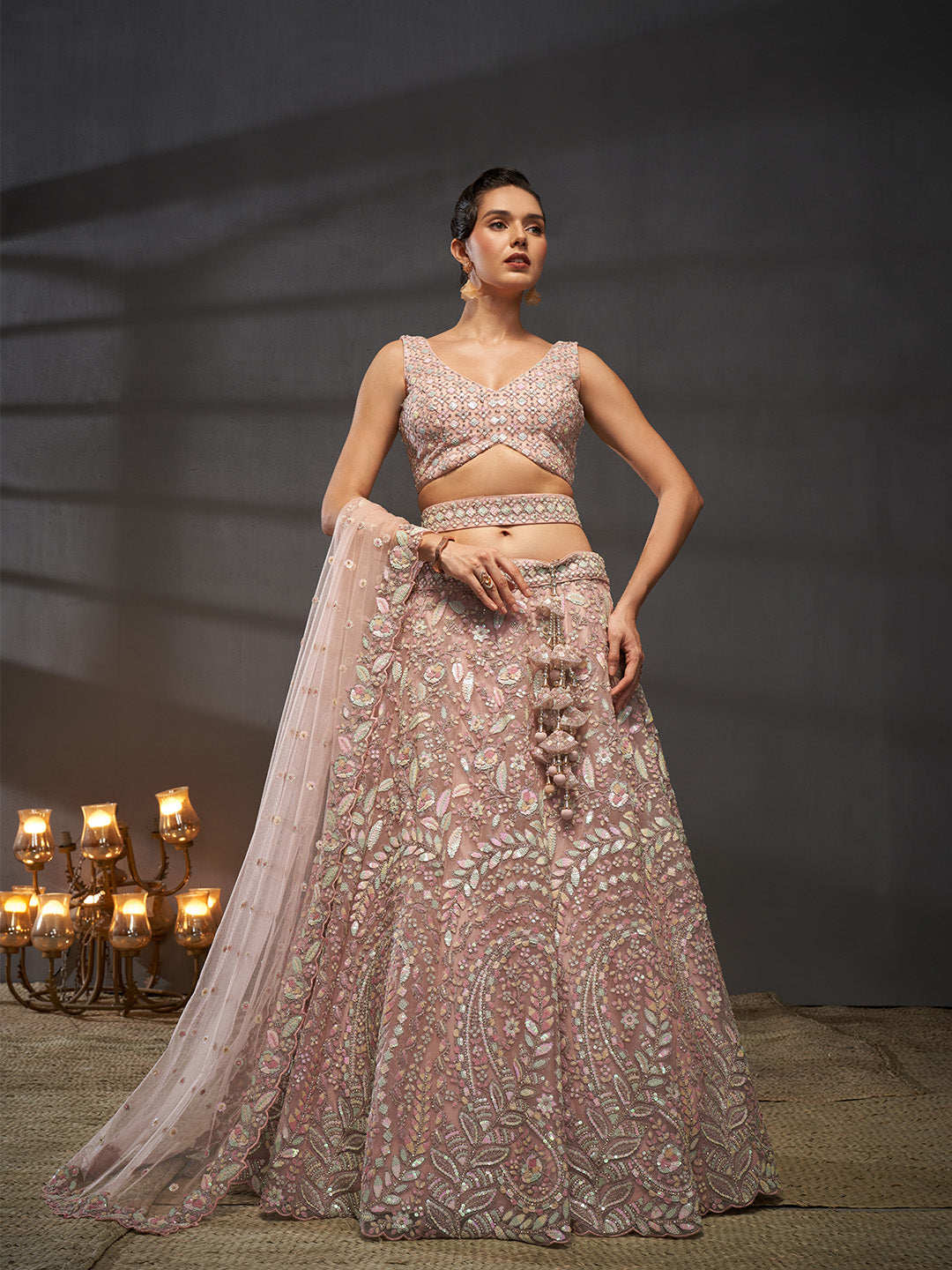 Net Multi Sequins with heavy Zarkan Embroidered Semi-Stitched Lehenga Choli with Dupatta