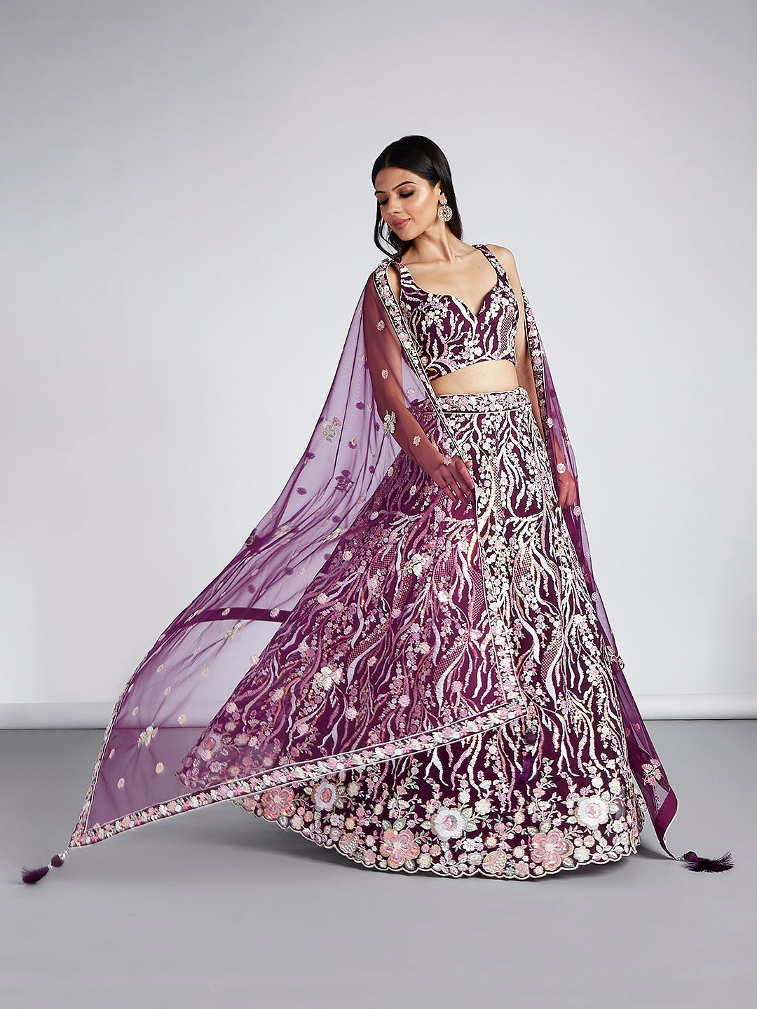 Net Sequins and thread Embroidered Semi-Stitched Lehenga Choli with Dupatta