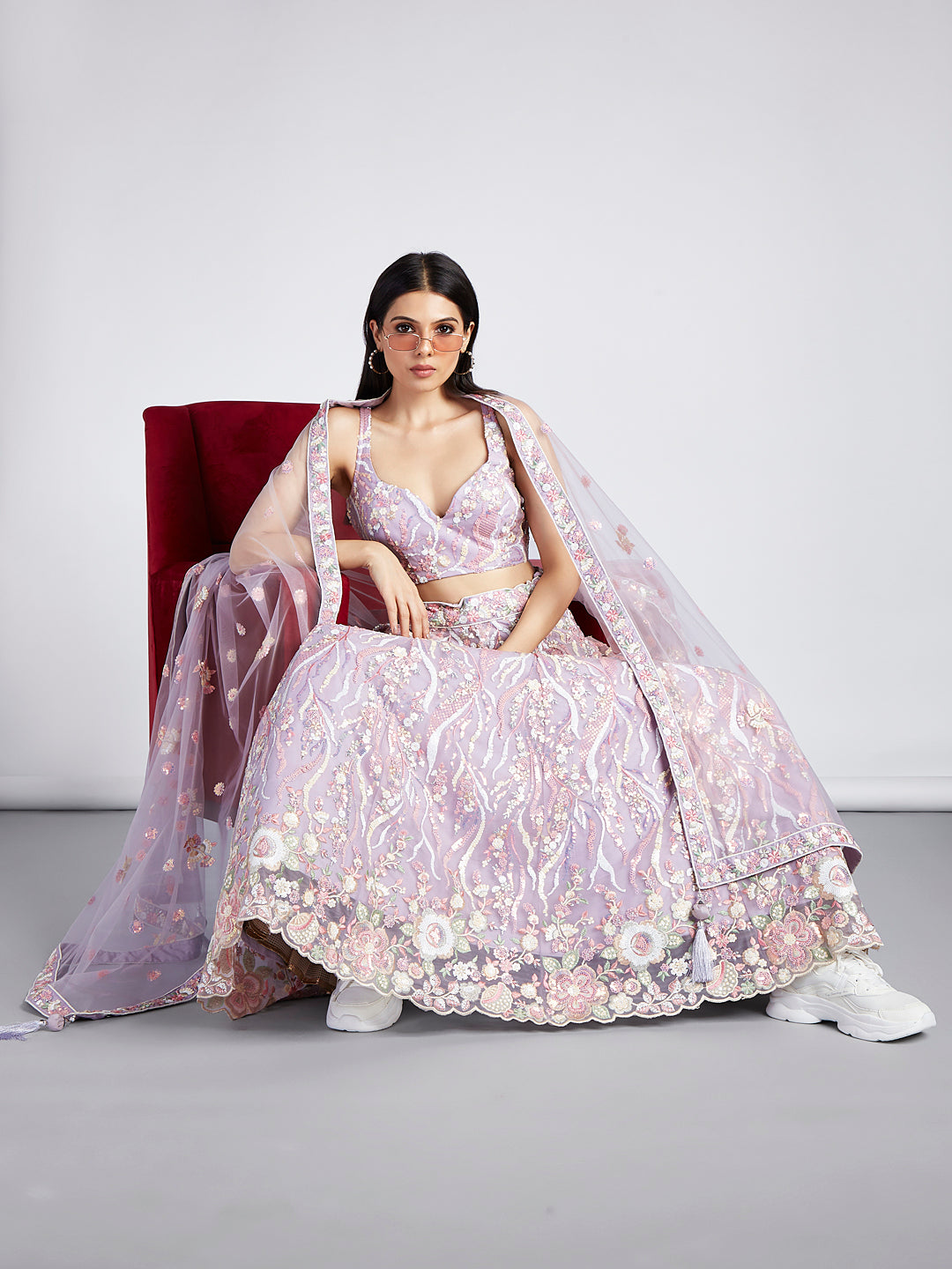 Net Sequins and thread Embroidered Semi-Stitched Lehenga Choli with Dupatta