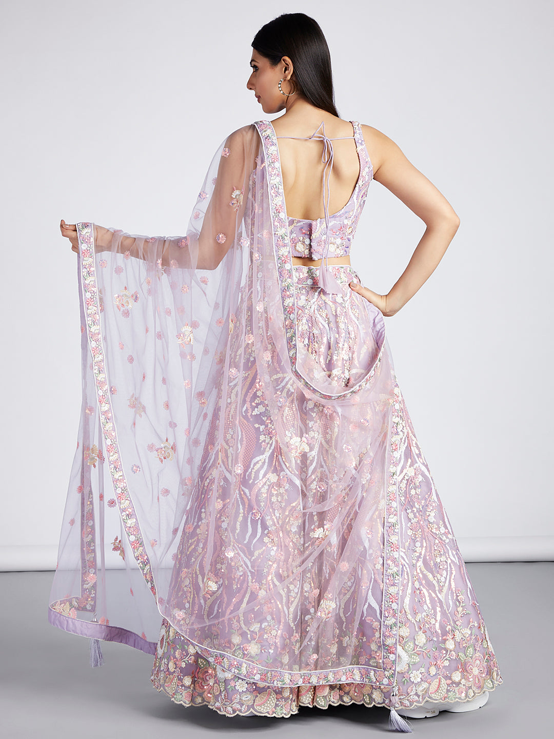 Net Sequins and thread Embroidered Semi-Stitched Lehenga Choli with Dupatta