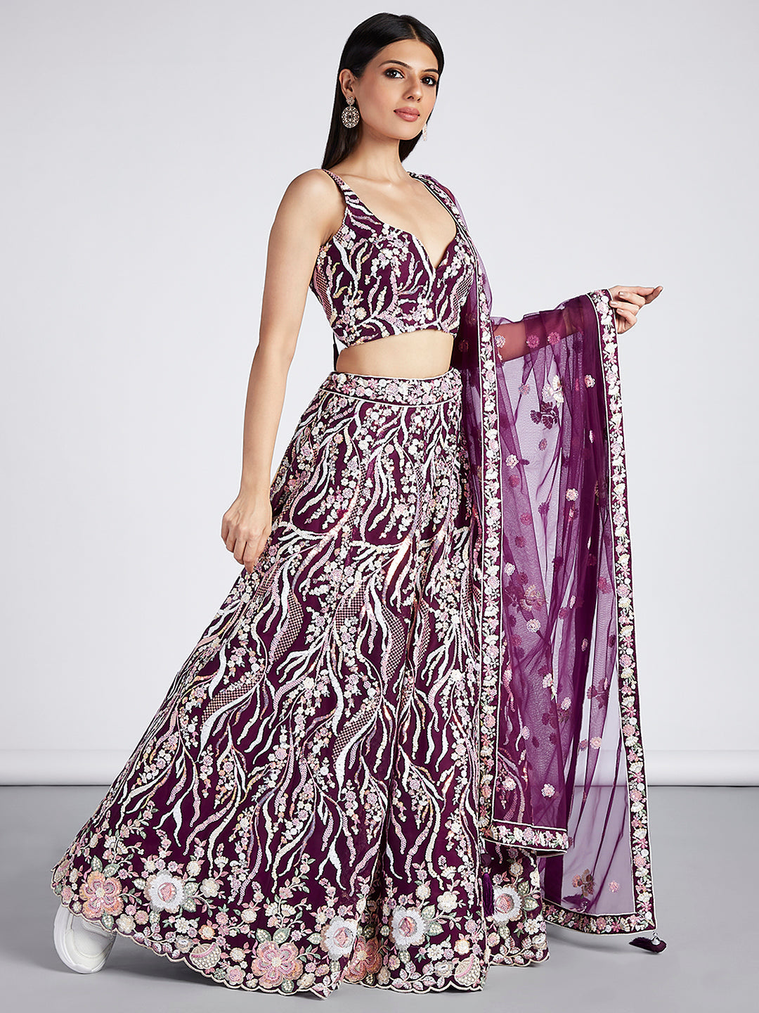 Net Sequins and thread Embroidered Semi-Stitched Lehenga Choli with Dupatta