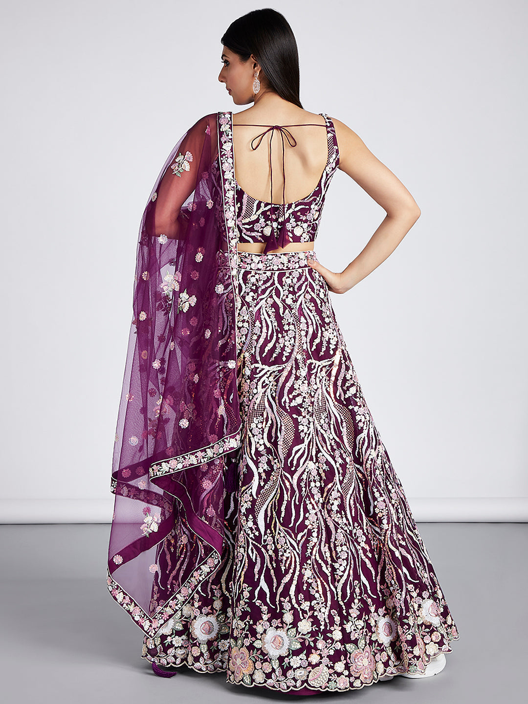 Net Sequins and thread Embroidered Semi-Stitched Lehenga Choli with Dupatta