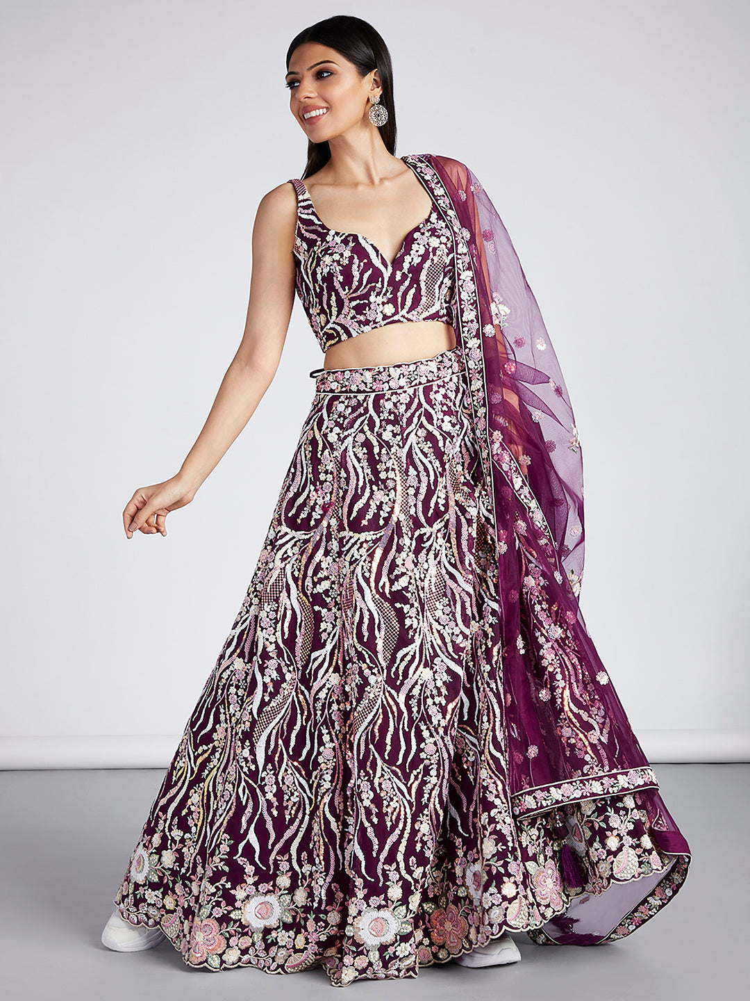 Net Sequins and thread Embroidered Semi-Stitched Lehenga Choli with Dupatta