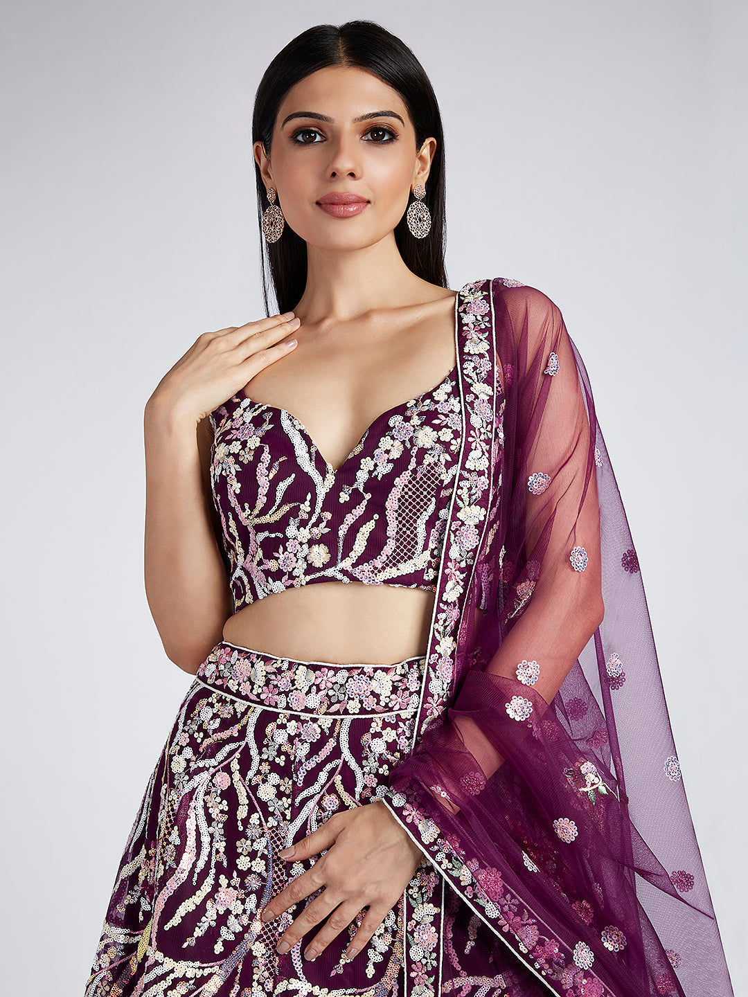Net Sequins and thread Embroidered Semi-Stitched Lehenga Choli with Dupatta