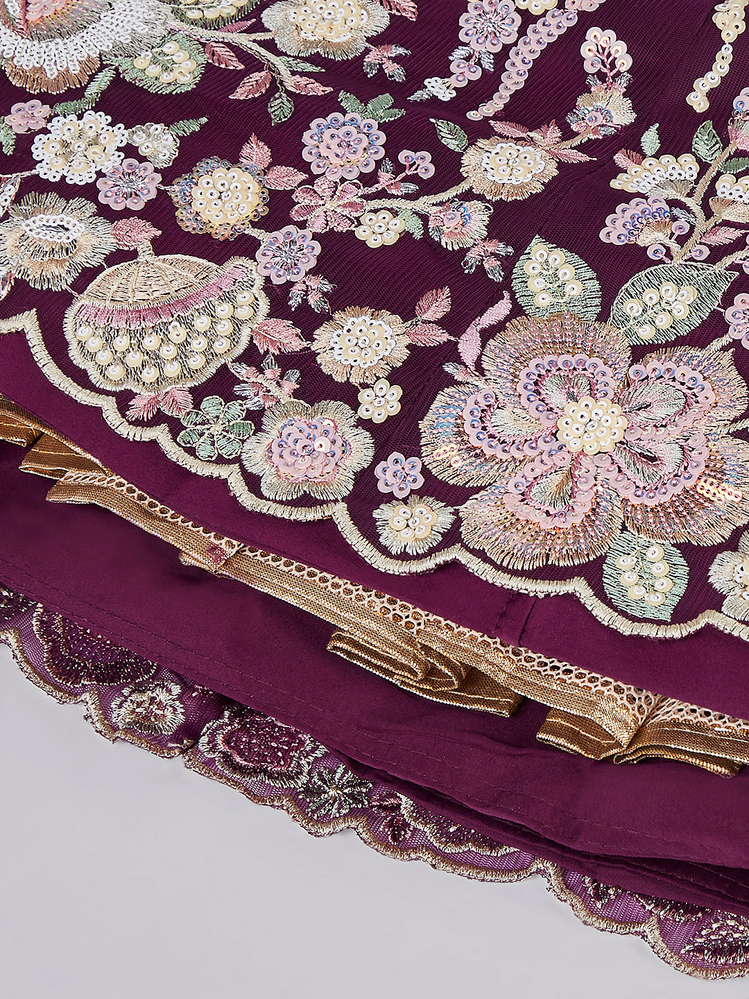 Net Sequins and thread Embroidered Semi-Stitched Lehenga Choli with Dupatta