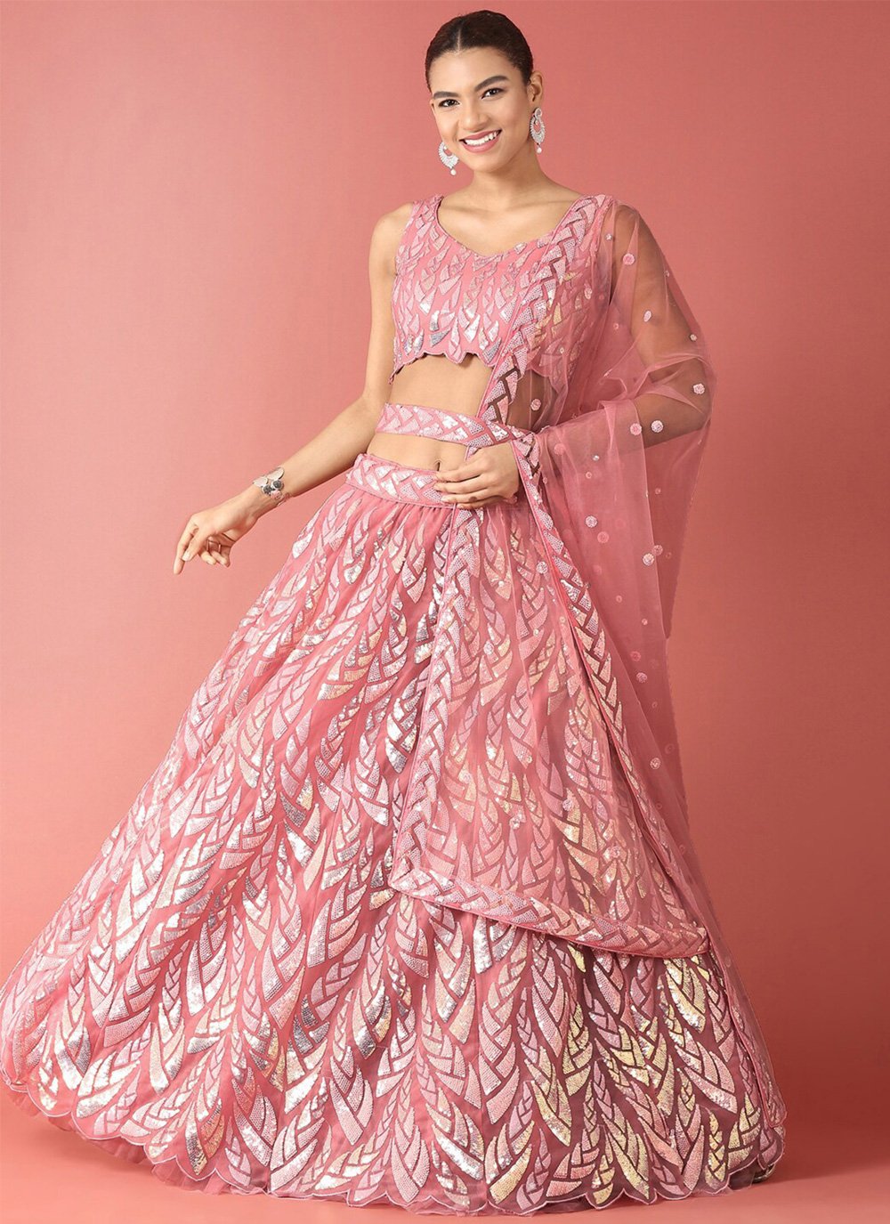 Fabulous Embroidered Classic Pink Lehenga Choli