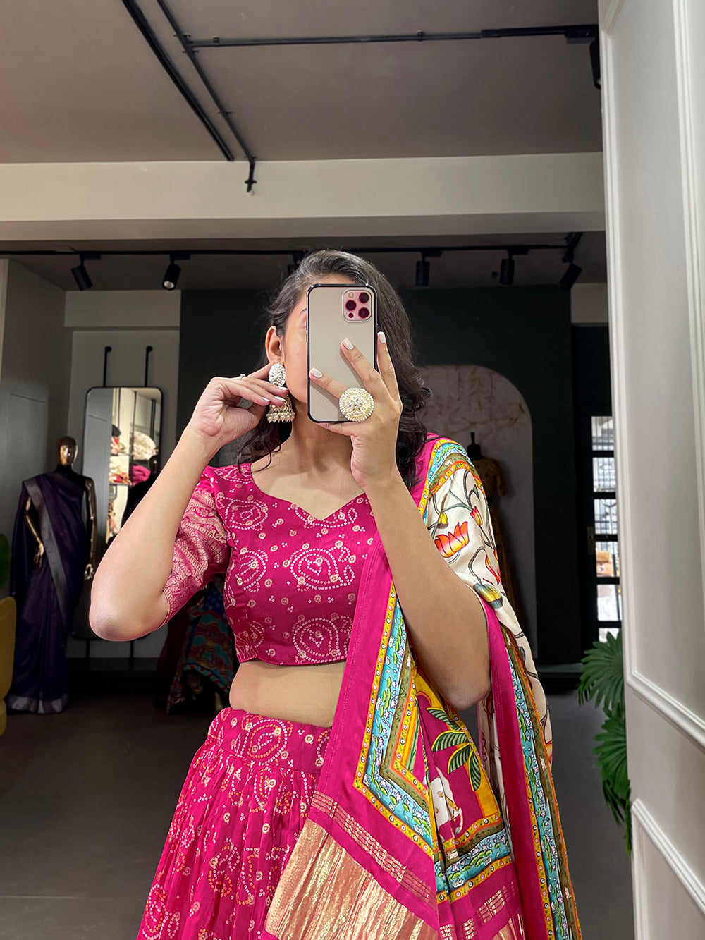 Pink Color Printed With Zari Weaving Work Viscose Dola Silk Lehenga Choli