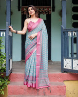 Linen Cotton Saree for Festive & Office Wear