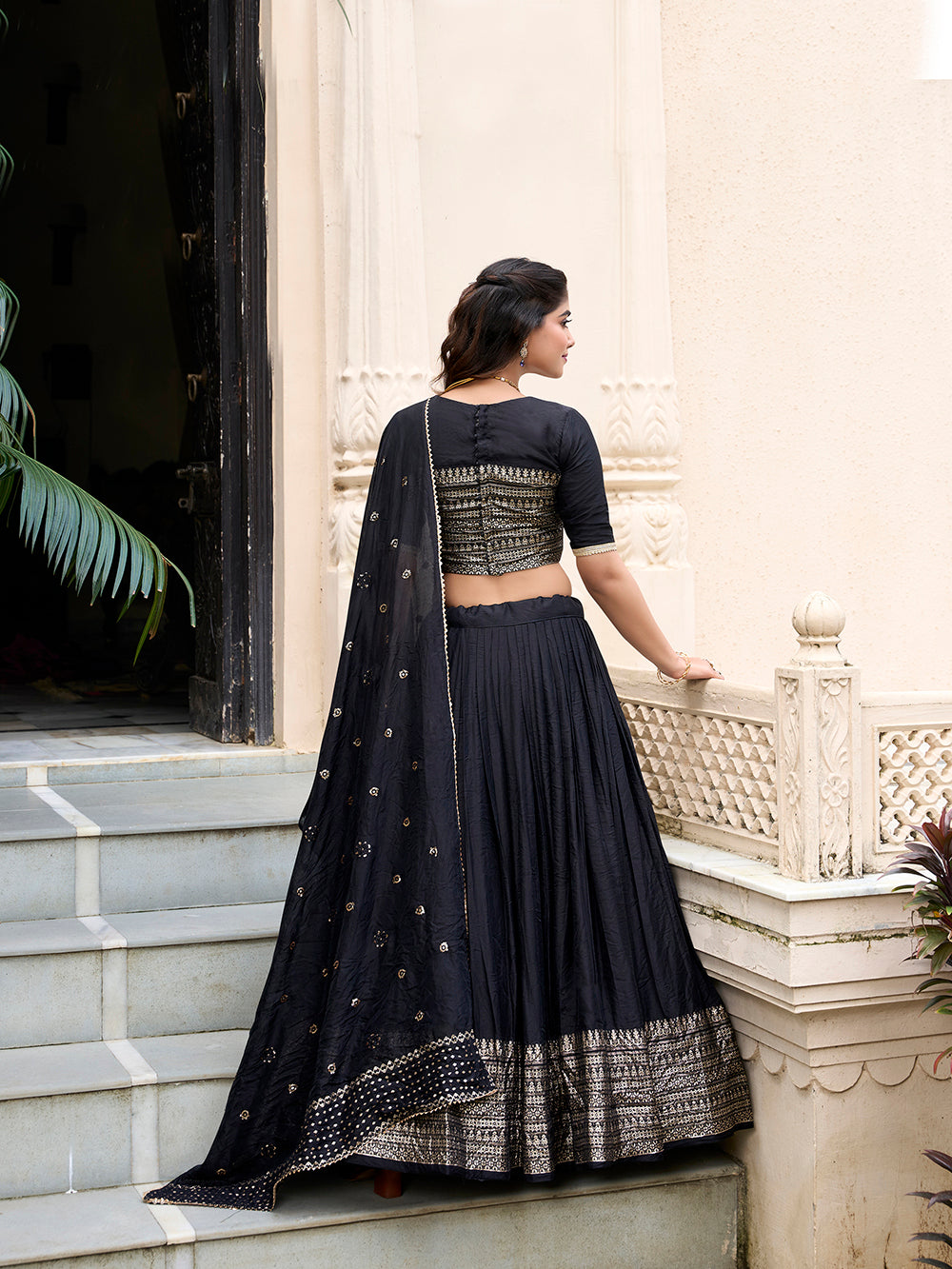 Black color plain with zari weaving work chanderi lehenga choli