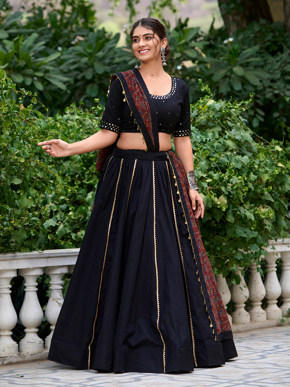 Balck color plain with gota patti cotton traditional lehenga choli