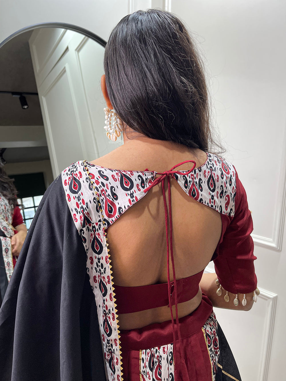 Maroon Color Plain and Printed Cotton Lehenga Choli