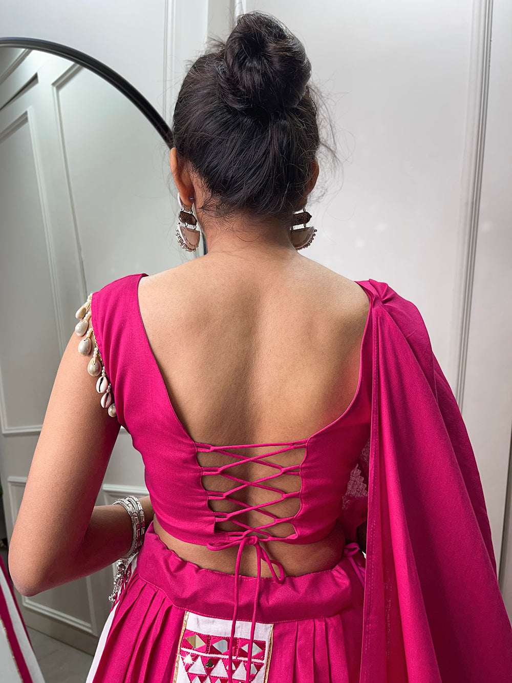 Pink Color Mirror Work With Gota Patti Cotton Chaniya Choli