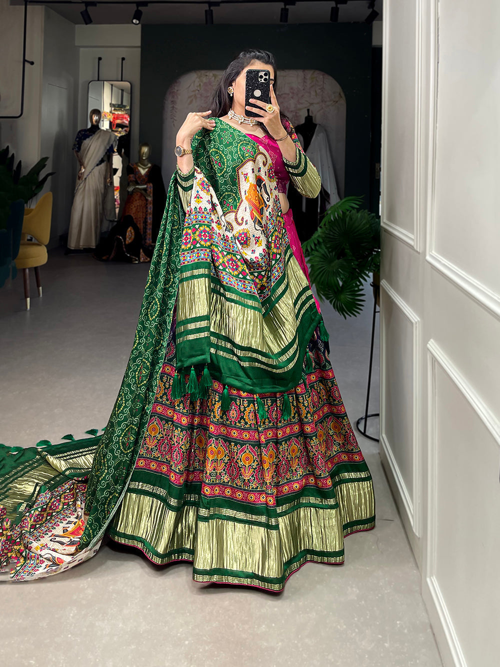 Pink Color Digital Printed With Lagadi Patta Gaji Silk Lehenga Choli