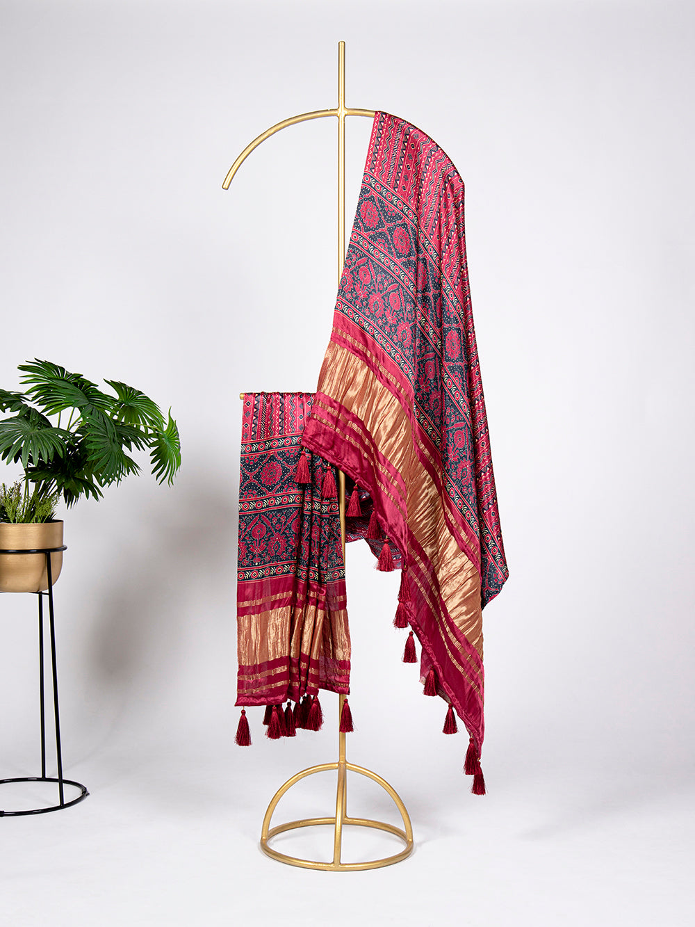 Red Color Print And Lagadi Patta Gaji Silk Dupatta