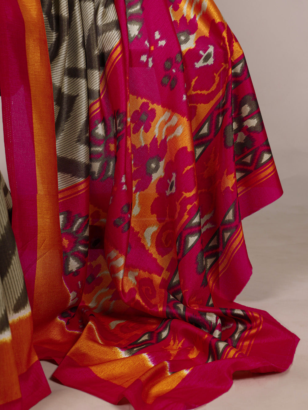 Mehendi green printed tassar silk saree with matching blouse
