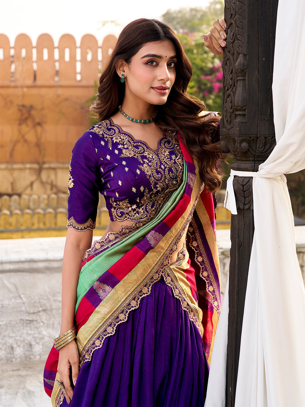 Purple party wear vichitra silk lehenga choli with sequins thread embroidery
