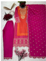 Heavy Pure Chinon Silk With Digital Print and Sequins Work kurta