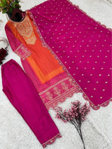 Heavy Pure Chinon Silk With Digital Print and Sequins Work kurta