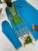 Heavy Pure Chinon Silk With Digital Print and Sequins Work kurta