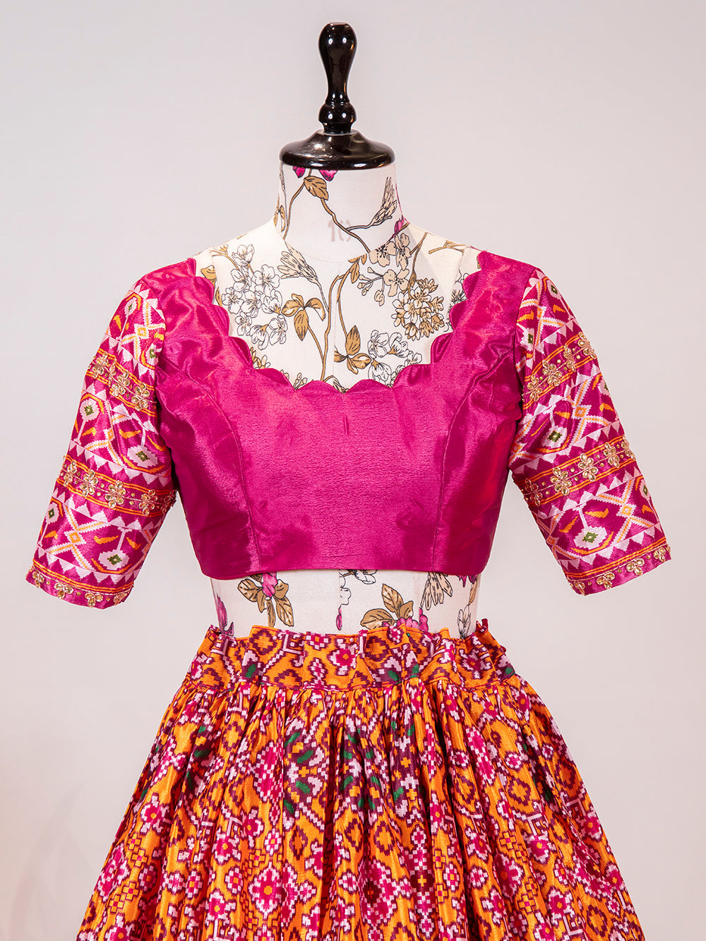 Pink Color Leheriya Patola Print Chinon Lehenga Choli