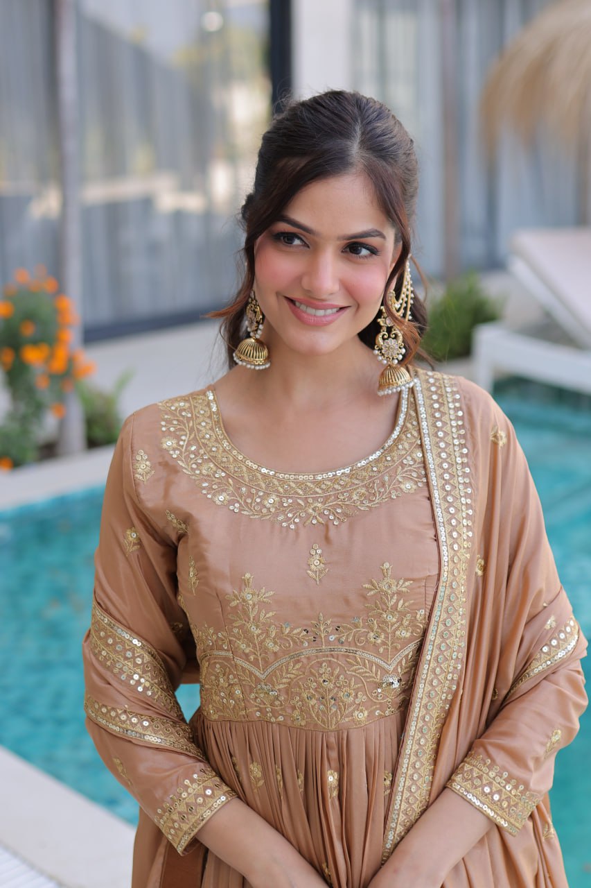 Nude Embroidered Kurti Sharara Set