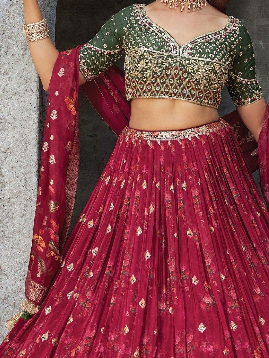 Maroon Floral Embroidered Pure Silk Designer Lehenga Choli