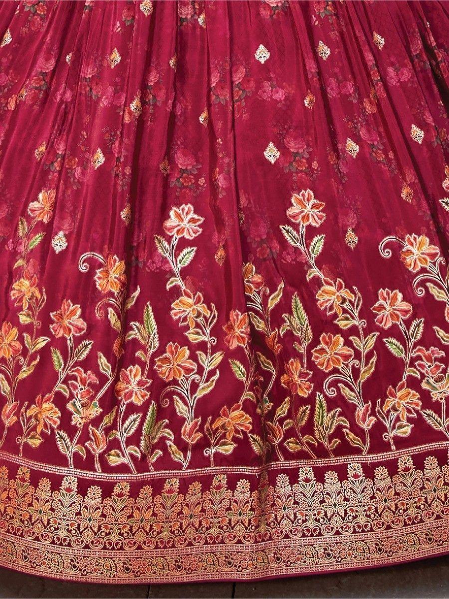 Maroon Floral Embroidered Pure Silk Designer Lehenga Choli