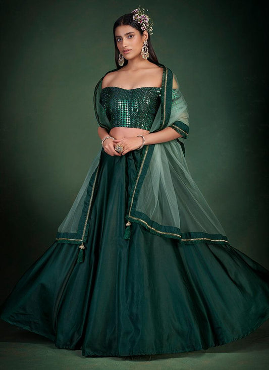 Off Shoulder Green Chaniya Choli