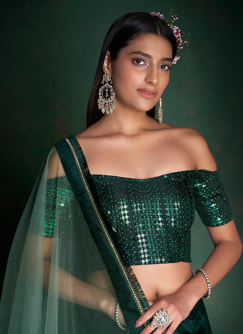 Off Shoulder Green Chaniya Choli