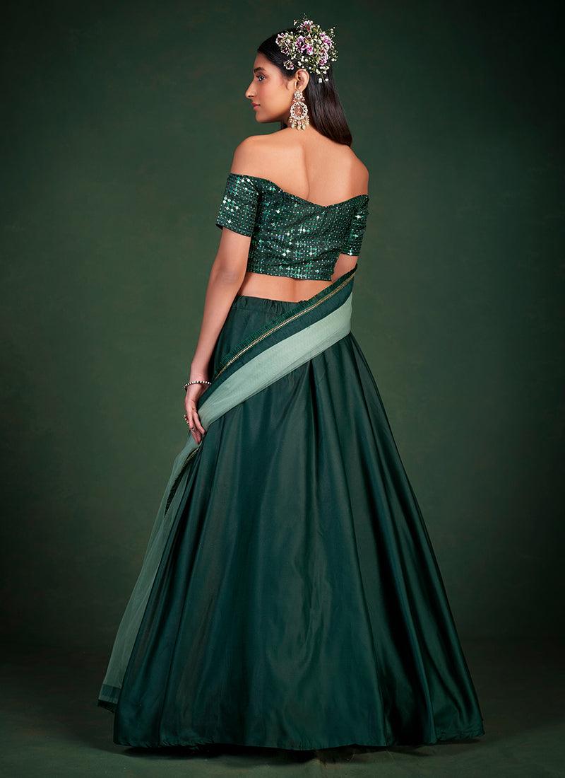 Off Shoulder Green Chaniya Choli