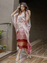 Off-White Color Digital Bandhej Printed Pure Gaji Silk Kaftan