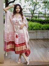 Off-White Color Digital Bandhej Printed Pure Gaji Silk Kaftan