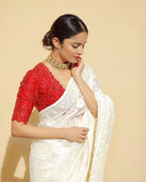 Off White Eye-Catching Bollywood Elegance: Rangoli Silk Saree with Sequined Blouse