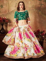 Off-White Floral Digital Printed Organza Bridal Lehenga Choli