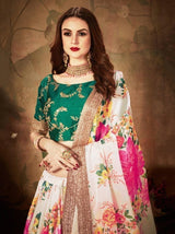 Off-White Floral Digital Printed Organza Bridal Lehenga Choli
