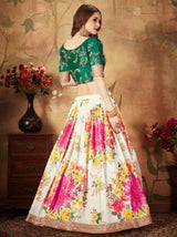 Off-White Floral Digital Printed Organza Bridal Lehenga Choli
