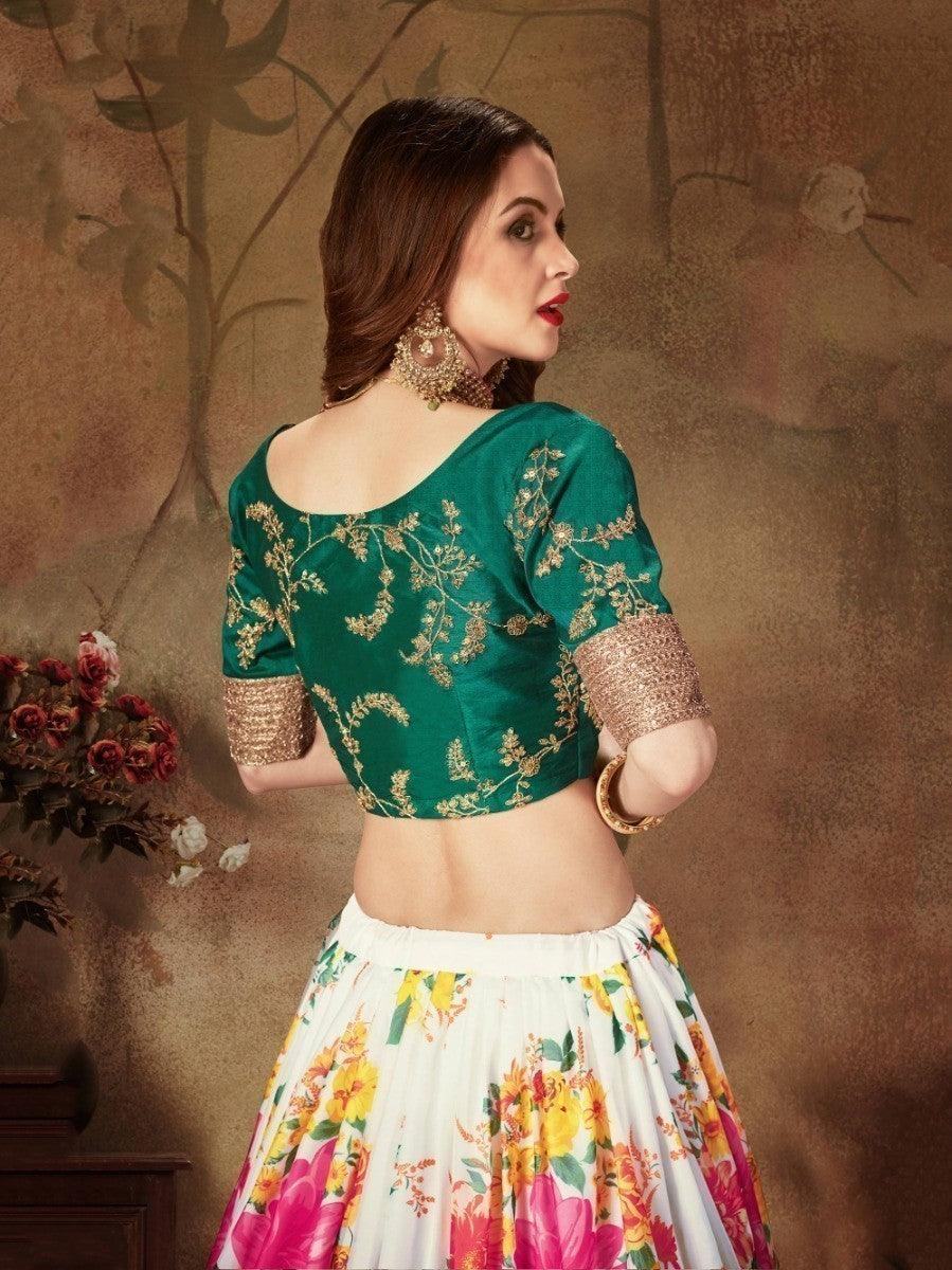 Off-White Floral Digital Printed Organza Bridal Lehenga Choli