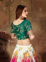 Off-White Floral Digital Printed Organza Bridal Lehenga Choli