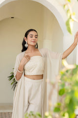 Off White Georgette Gotta Patti 3-Piece Set with Palazzo & Shrug – Fully Stitched & Ready to Wear