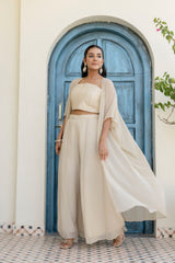 Off White Georgette Gotta Patti 3-Piece Set with Palazzo & Shrug – Fully Stitched & Ready to Wear