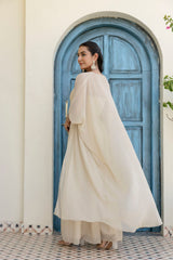 Off White Georgette Gotta Patti 3-Piece Set with Palazzo & Shrug – Fully Stitched & Ready to Wear