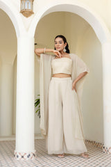 Off White Georgette Gotta Patti 3-Piece Set with Palazzo & Shrug – Fully Stitched & Ready to Wear