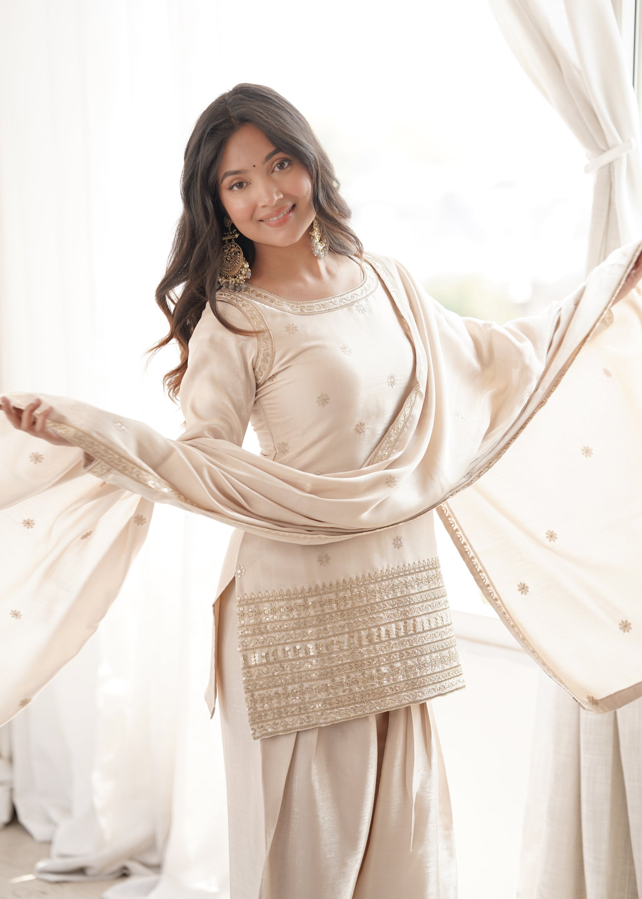 Off White Glass Silk Farshi suit
