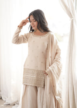Off White Glass Silk Farshi suit